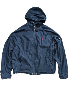Polo Ralph Lauren Mens Aviator Navy Red Pony Full Zip Hooded Jacket Size Large